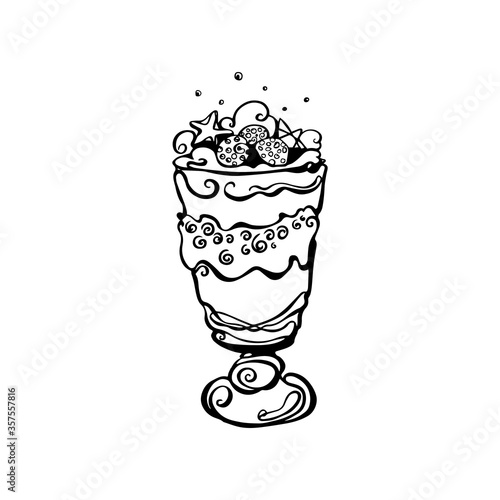 Dessert ice cream on a white isolated background. Vector. Black and white.