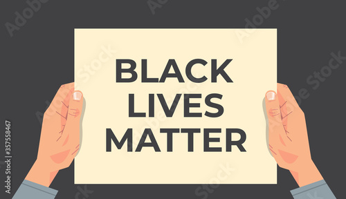 hands holding black lives matter banner awareness campaign against racial discrimination of dark skin color support for equal rights of black people horizontal vector illustration
