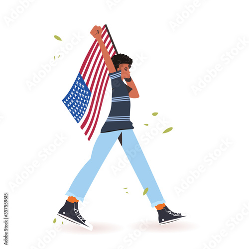 african american woman holding usa flag black lives matter campaign against racial discrimination of dark skin color social problems of racism full length vector illustration