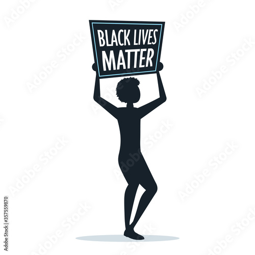 silhouette of man holding blackout tuesday banner black lives matter campaign against racial discrimination of dark skin color social problems of racism vector illustration