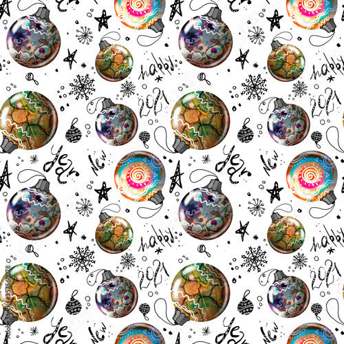 Handmade Christmas toy  ball, 2021 new jear  Christmas decoration pattern for design or background.