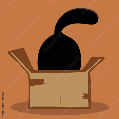 Hand drawn black cat in the box