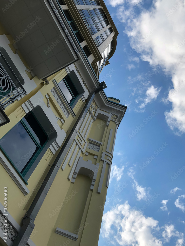 facade of a building with blue sky facade of a building with blue sky