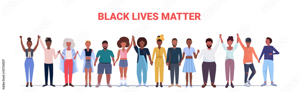 Fototapeta premium african american protesters holding hands black lives matter concept awareness campaign against racial discrimination support for equal rights of black people horizontal vector illustration