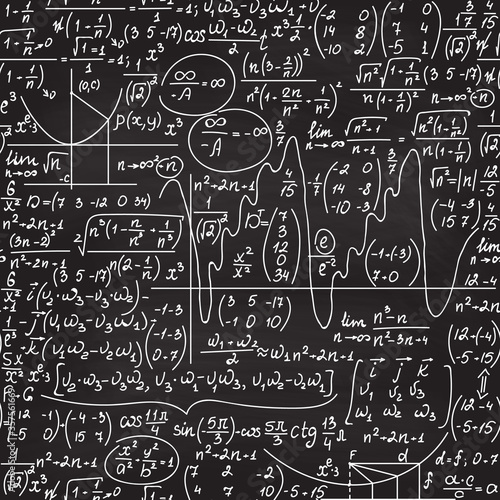 Math scientific vector seamless pattern with handwritten equations, formulas and algebra calculations. You can use any color of background