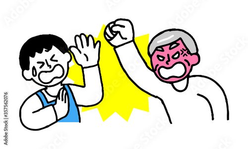 殴りかかるシニア男性と暴力を受けるエプロン男性（シンプル）