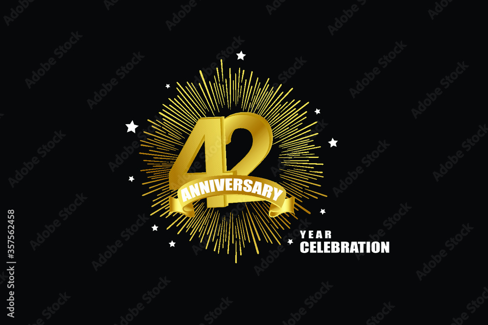 Naklejka premium 42 years anniversary celebration logotype. anniversary logo with golden isolated on black background, vector design for celebration, invitation greeting card-Vector