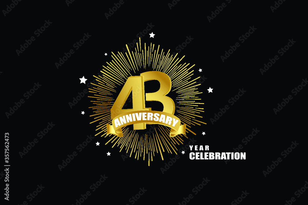 Naklejka premium 43 years anniversary celebration logotype. anniversary logo with golden isolated on black background, vector design for celebration, invitation greeting card-Vector