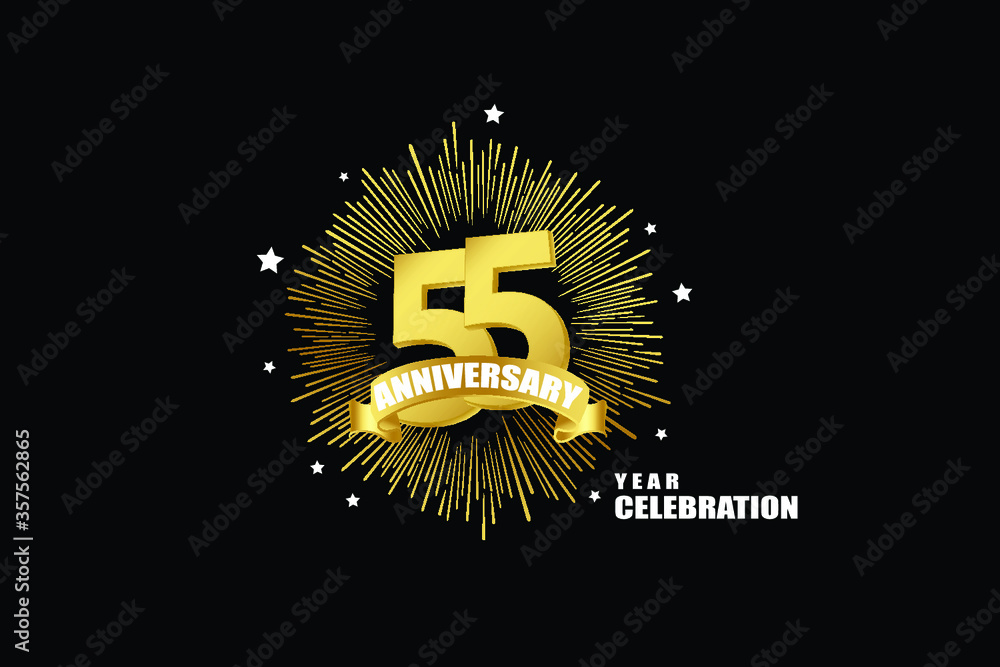 Naklejka premium 55 years anniversary celebration logotype. anniversary logo with golden isolated on black background, vector design for celebration, invitation greeting card-Vector