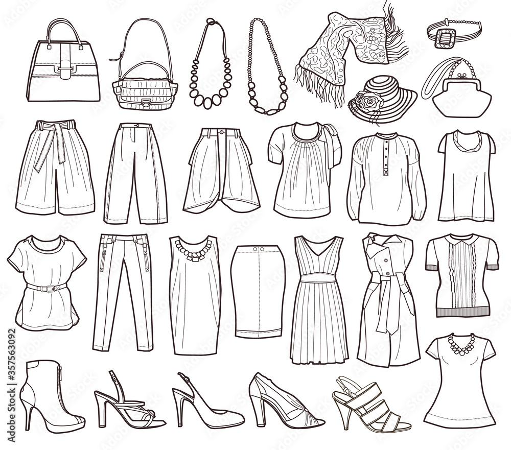 collection of fashionable women's clothes (coloring book) collection of fashionable women's clothes (coloring book)