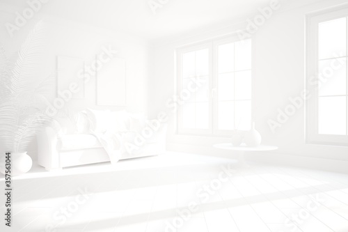 Modern white room interior design. 3D illustration