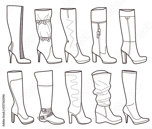 collection of fashionable women's boots (coloring book)