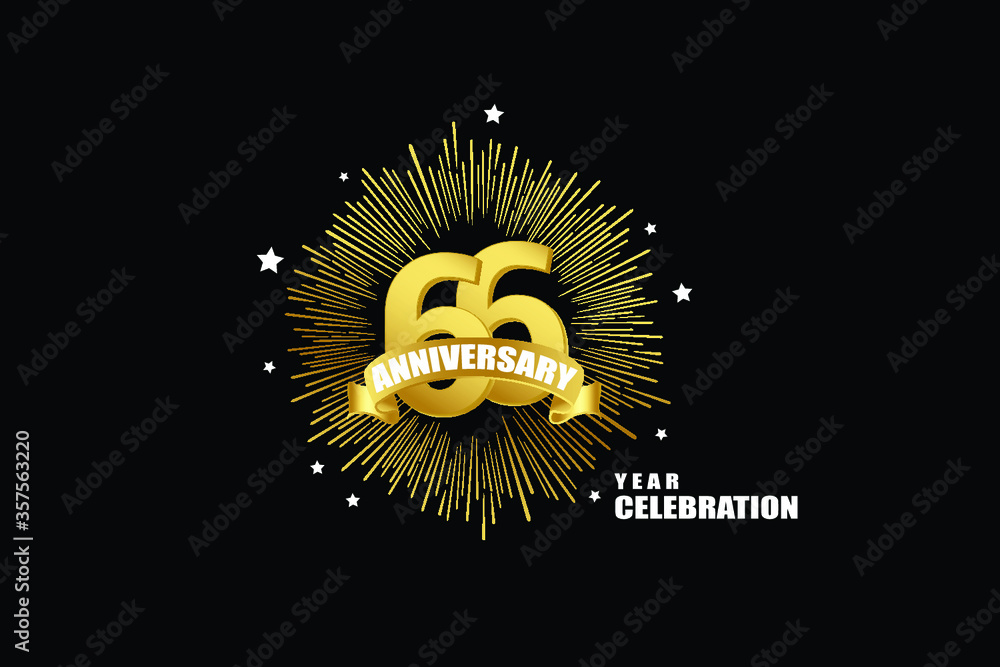Naklejka premium 66 years anniversary celebration logotype. anniversary logo with golden isolated on black background, vector design for celebration, invitation greeting card-Vector