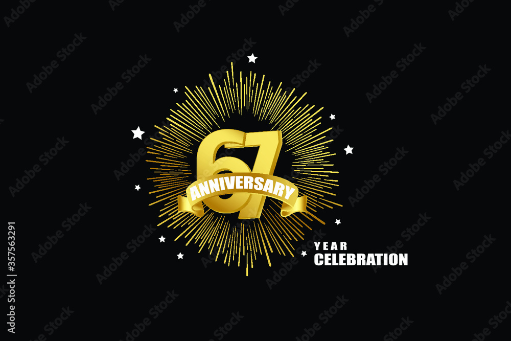 Naklejka premium 67 years anniversary celebration logotype. anniversary logo with golden isolated on black background, vector design for celebration, invitation greeting card-Vector