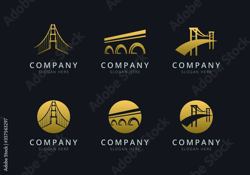 Bridge logo template with golden style color for the company