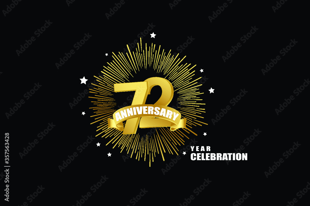 Naklejka premium 72 years anniversary celebration logotype. anniversary logo with golden isolated on black background, vector design for celebration, invitation greeting card-Vector