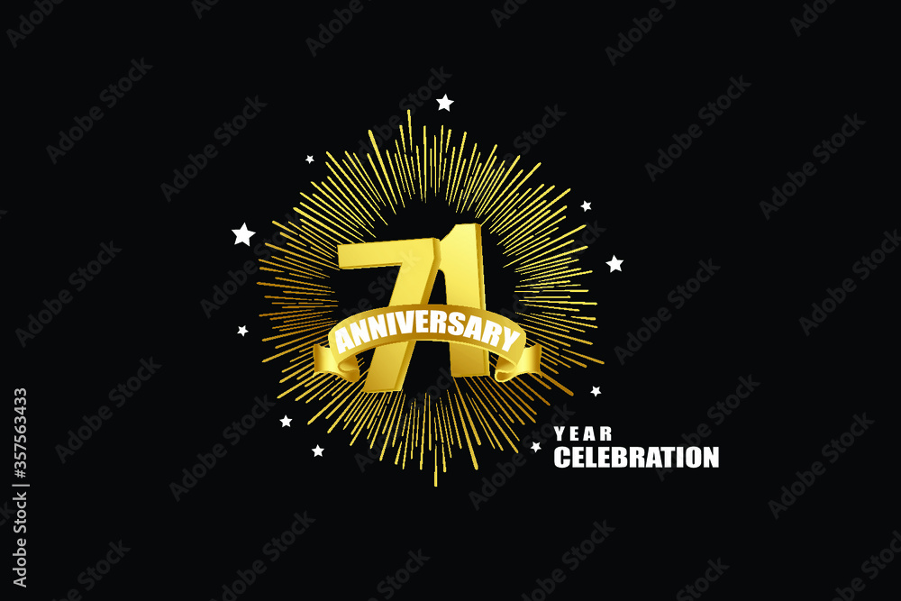 Naklejka premium 71 years anniversary celebration logotype. anniversary logo with golden isolated on black background, vector design for celebration, invitation greeting card-Vector