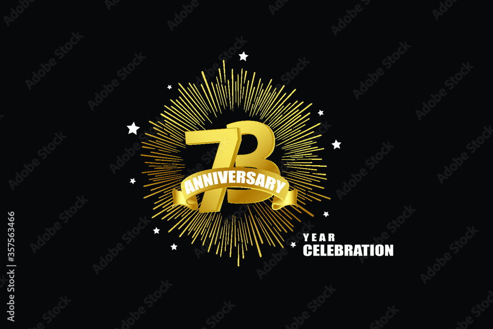 Naklejka premium 73 years anniversary celebration logotype. anniversary logo with golden isolated on black background, vector design for celebration, invitation greeting card-Vector