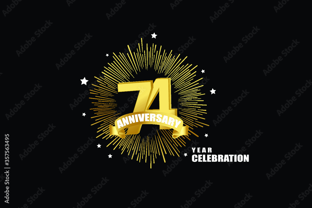 Naklejka premium 74 years anniversary celebration logotype. anniversary logo with golden isolated on black background, vector design for celebration, invitation greeting card-Vector
