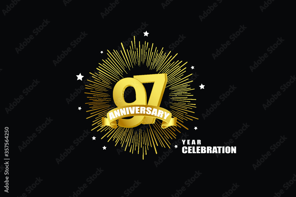 Naklejka premium 97 years anniversary celebration logotype. anniversary logo with golden isolated on black background, vector design for celebration, invitation greeting card-Vector