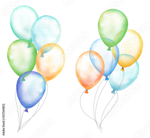 set of transparent watercolor balloons illustration on white