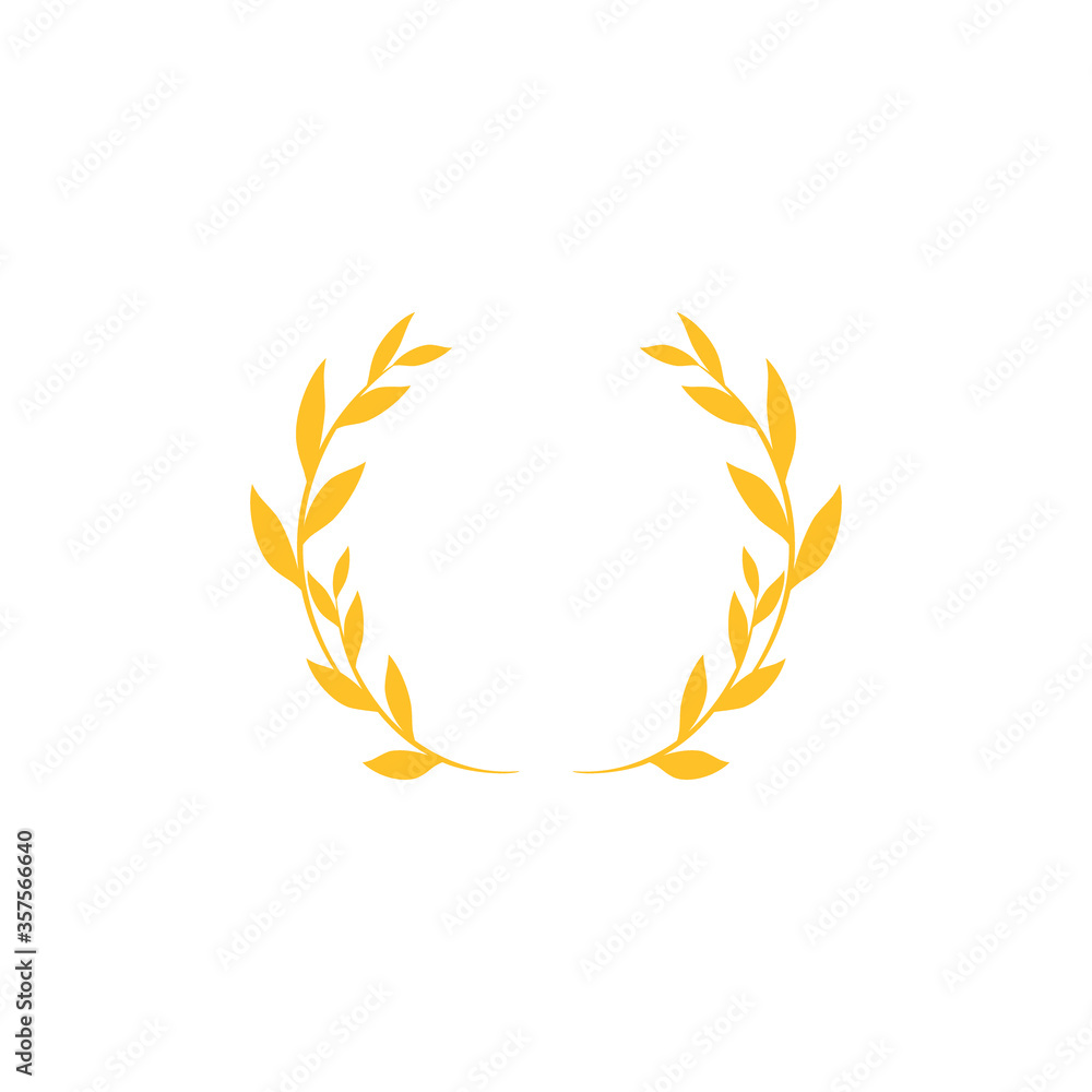 Gold Laurel Wreath Icon. Vector Flat illustrationisolated on white. Gold Laurel Wreath Icon. Vector Flat illustrationisolated on white.