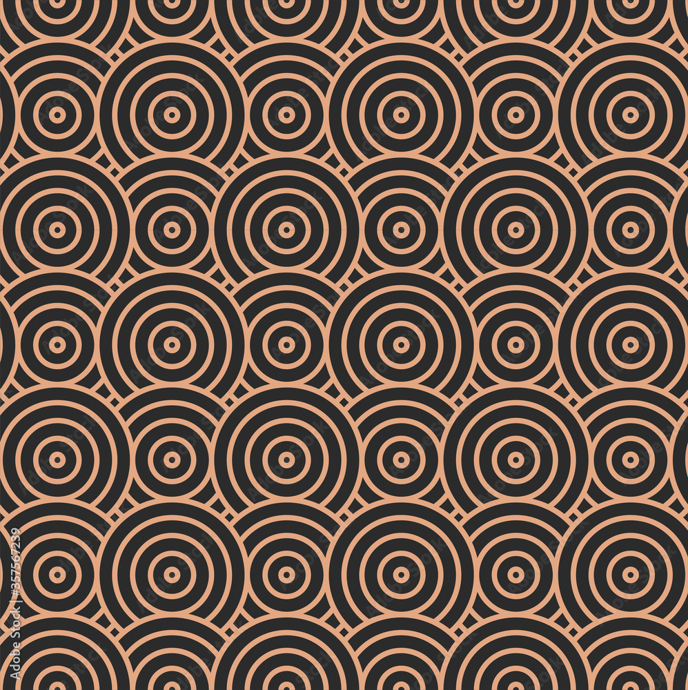 Dark Ornament Vector Optical Repetition Texture. Golden Fabric Graphic Curved Shapes Pattern. Seamless Minimal Plexus Repeat 