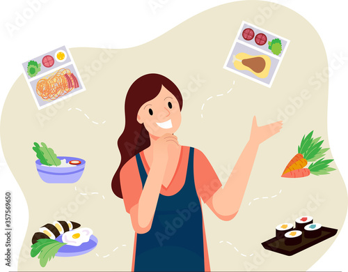 women choose food to cook vector flat illustration