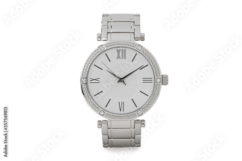 Luxury watch isolated on white background. With clipping path for artwork or design. Hand watch. Product. Silver. One Object.