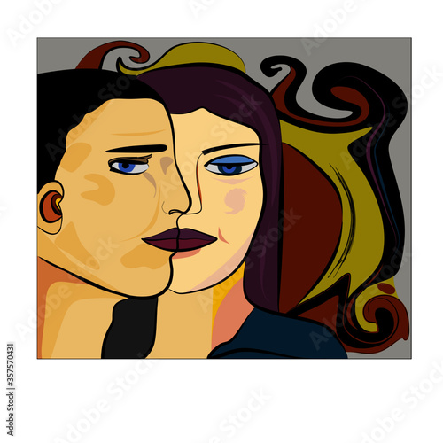 Colorful abstract background, cubism art style, man and woman