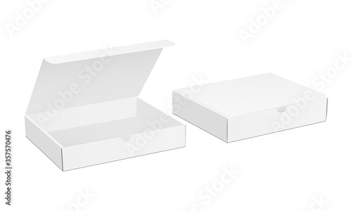 Two paper boxes mockup with opened and closed lid isolated on white background. Vector illustration