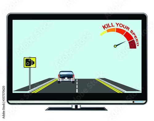 Television advertisement kill your speed public information road safety awareness campaign isolated on white background