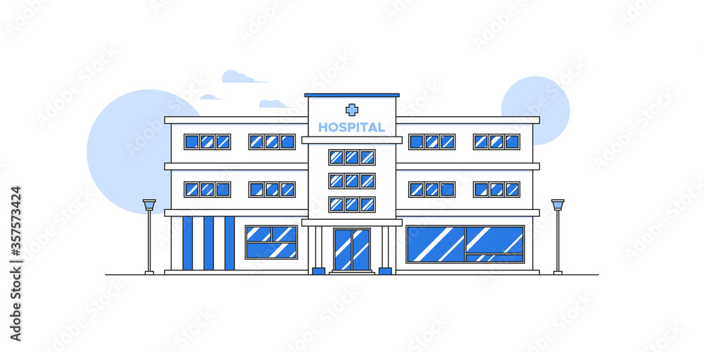 Minimalist Hospital building line art vector illustration. Medical architecture. 