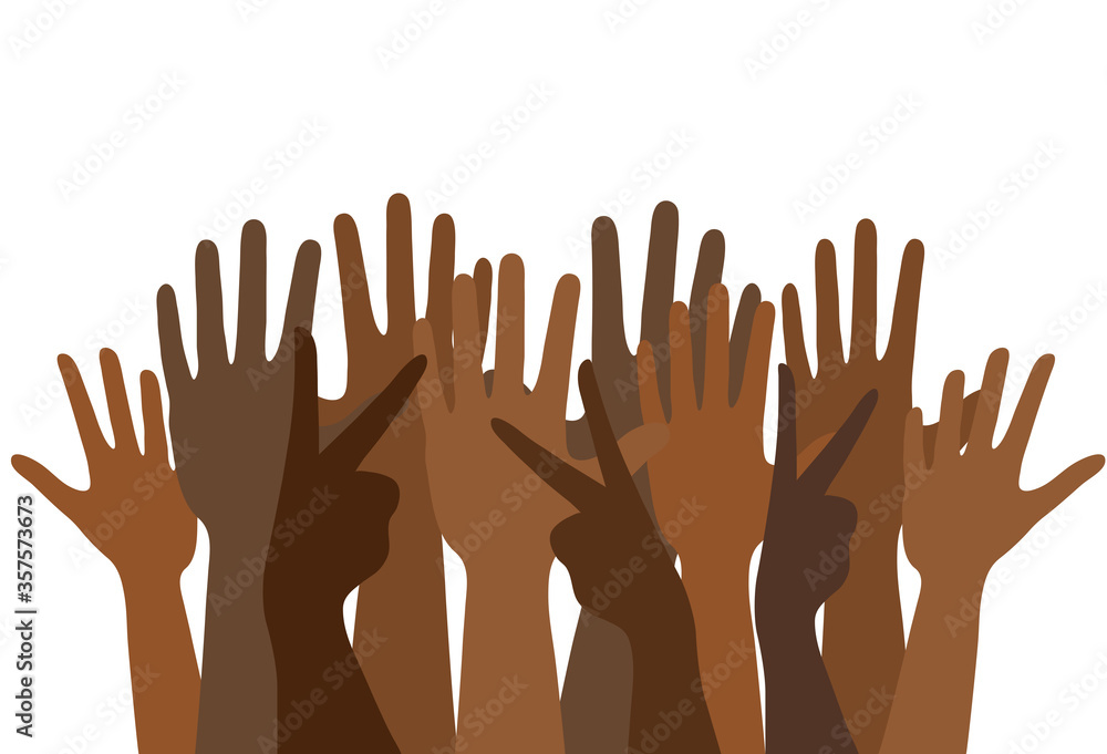 Φωτογραφία black lives matter words concept banner or poster with many black human hands, s