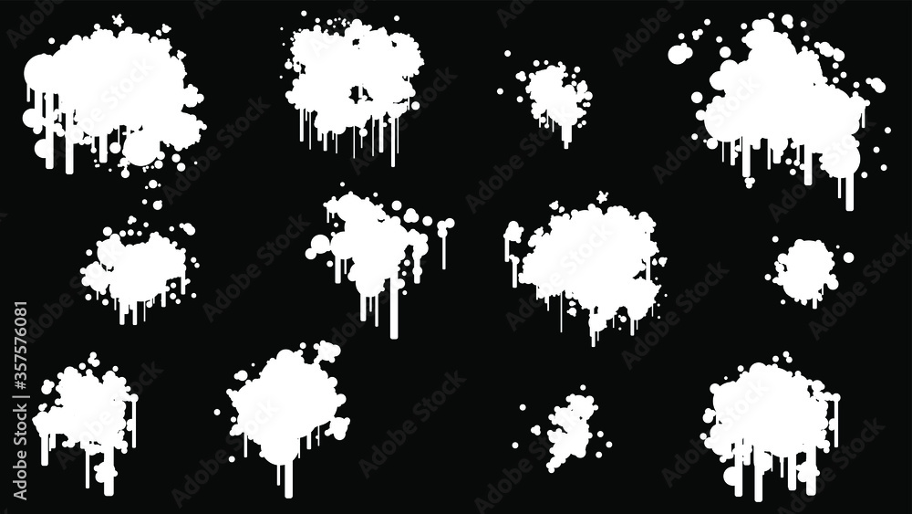 White Spray Different Set Paint Blot Element Vector Object Brush White Spray Different Set Paint Blot Element Vector Object Brush