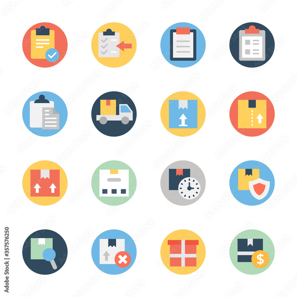 Delivery Services and Clipboards Flat Rounded Vectors Pack 