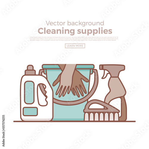 Household cleaning supplies isolated icons