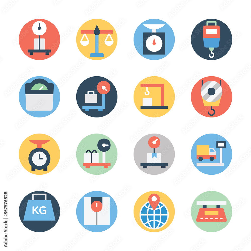 Weight Scale and Mechanical Scale Flat Rounded Vectors Set 