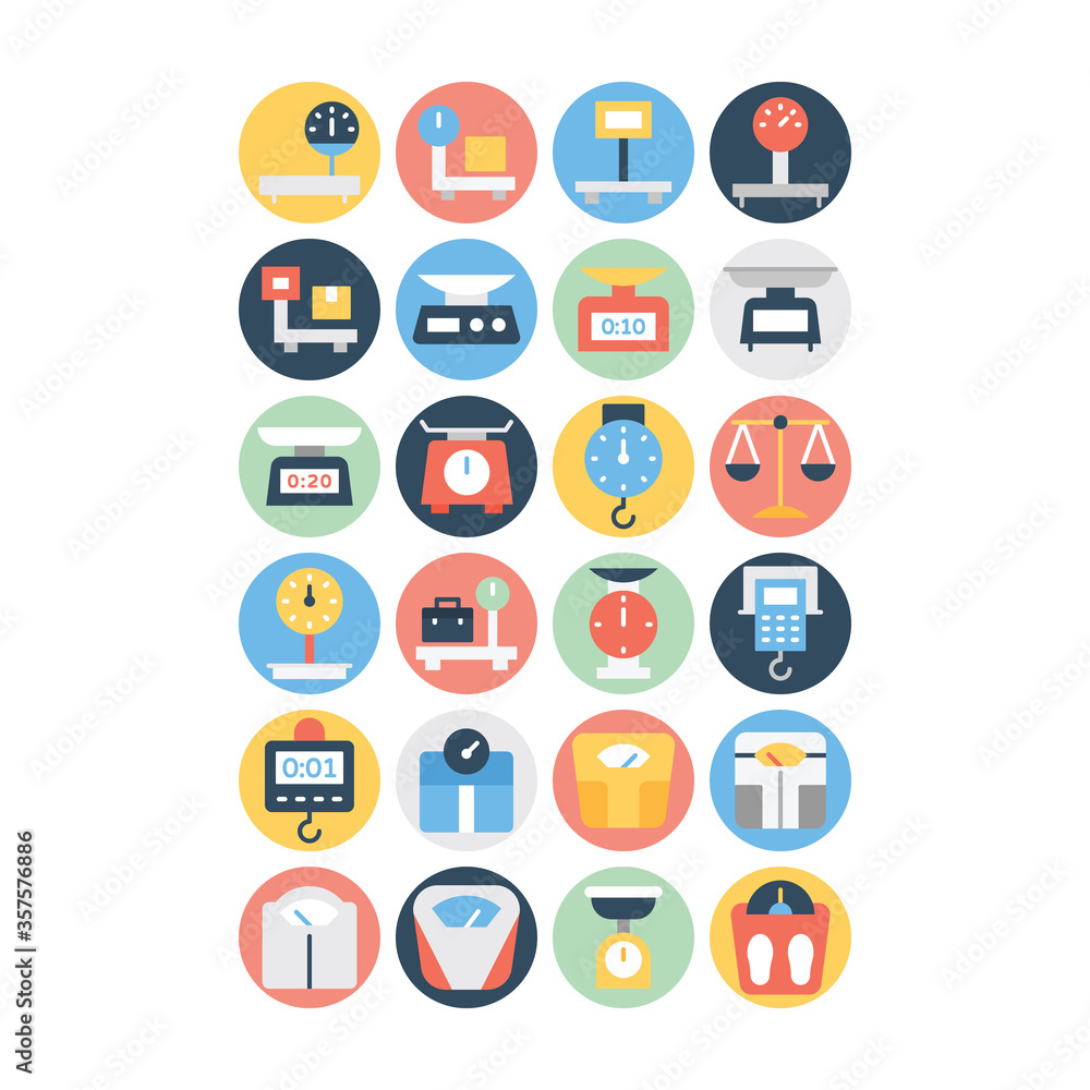 Weight Scale and Mechanical Scale Flat Rounded Vectors Set
Weight Scale and Mechanical Scale Flat Rounded Vectors Set