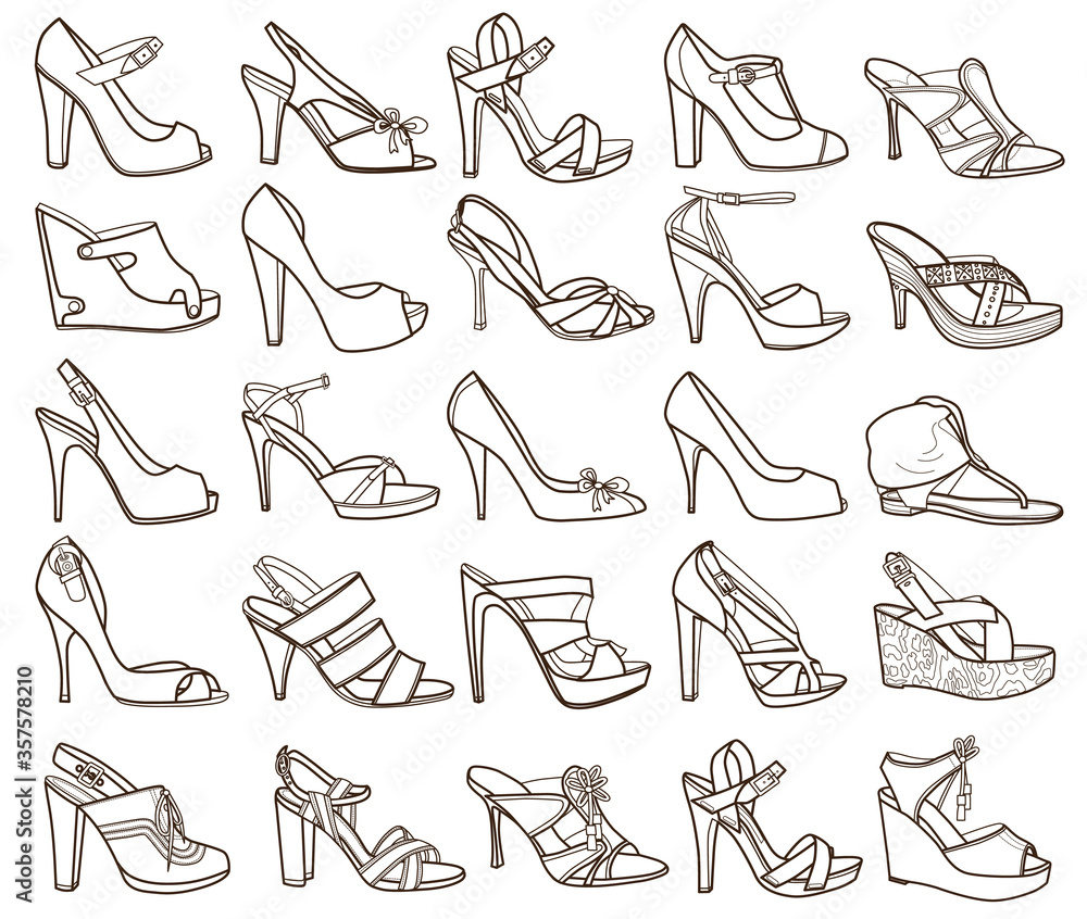 collection of women's shoes isolated on white collection of women's shoes isolated on white