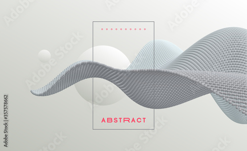 3D wavy background. Array with dynamic emitted particles. A wave formed from many spheres. Abstract vector illustration. Design template. Modern pattern.