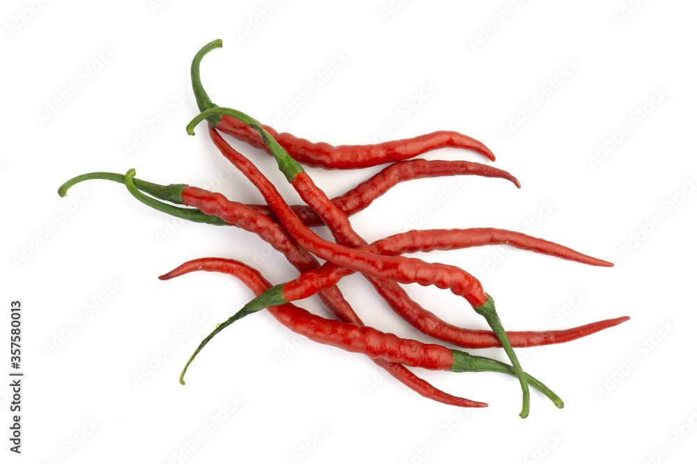 Red chili pepper in white background overhead shot Red chili pepper in white background overhead shot