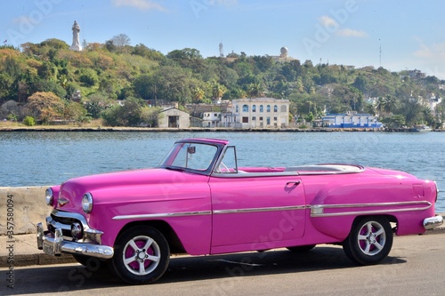 vintage convertible pink cuban car 