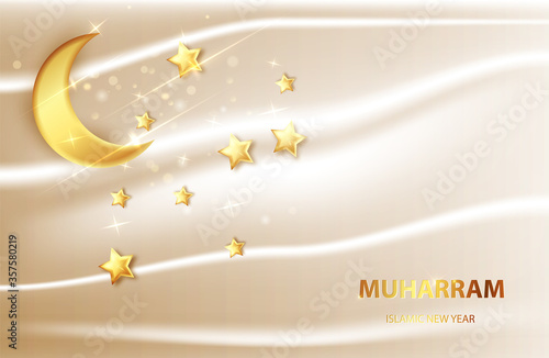 Happy muharram islamic new hijri year background. Islam, muslim religion banner