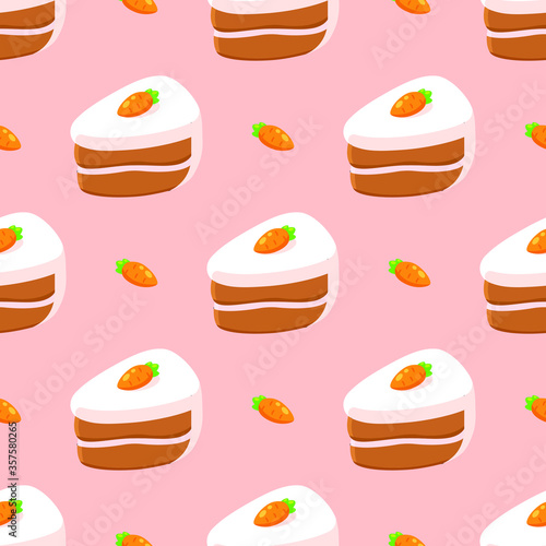 Carrot cake seamless wallpaper pattern food vector illustration for kitchen and cooking