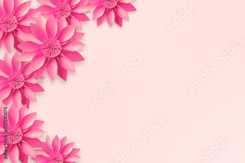 Decorative background from pink paper flowers for greeting cards, wedding invitation. Empty space 