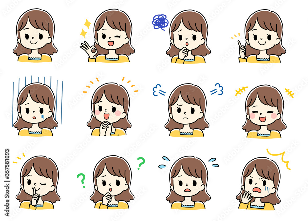 Obraz premium 女性の色んな表情セット part2