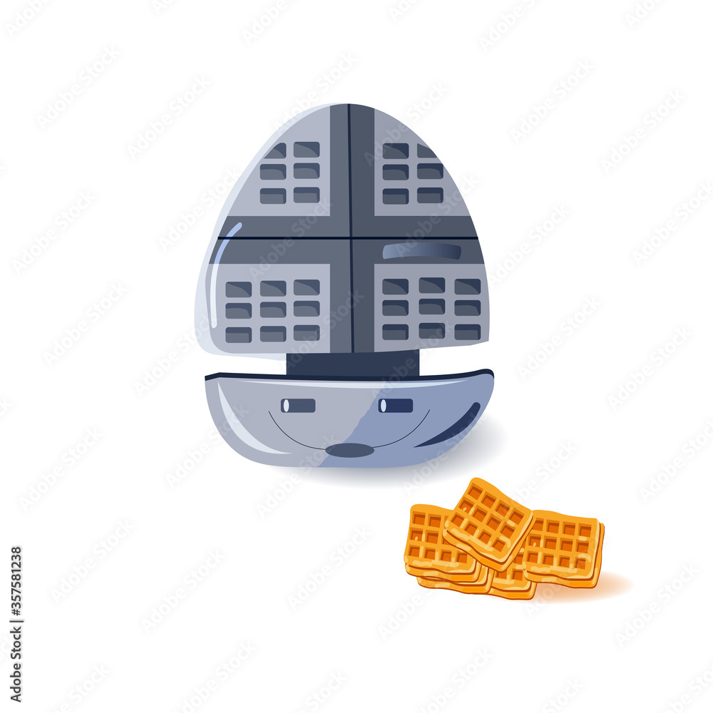 Cute waffle maker cartoon motifs set. Hand drawn falt isolated clipart