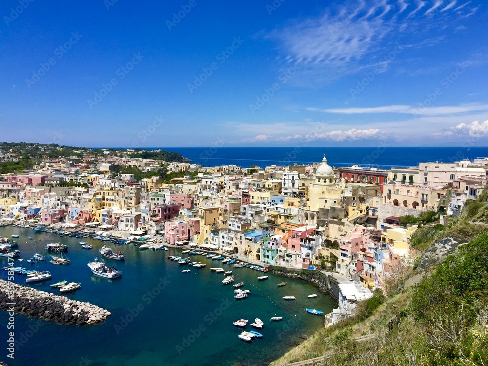 Town of Corricella on the island Procida off the coast of Naples in southern Italy