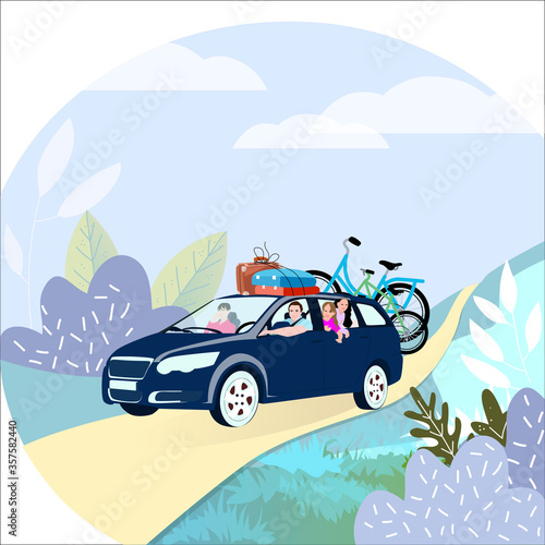 Family travel by car with bike